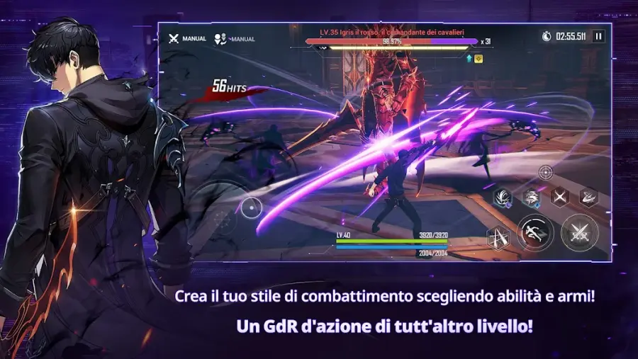 Schermata di combattimento in Solo Leveling: Arise con effetti abilità